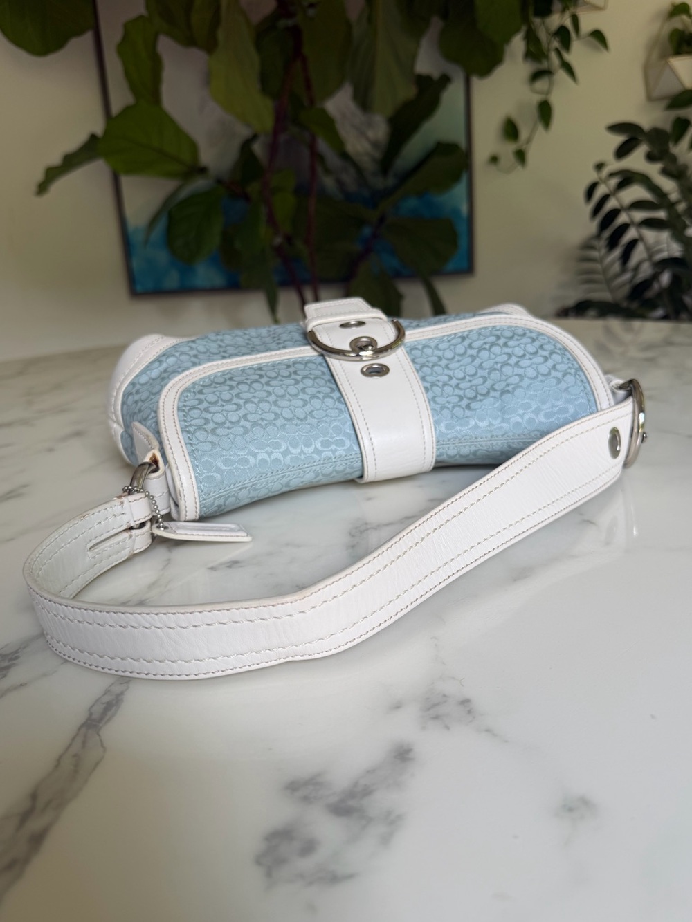 COACH Vintage Y2K Soho Mini Signature Medium Flap Shoulder Bag F109256 Sky Blue - Picture 8 of 16